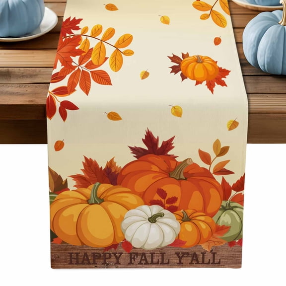 Table Runner Dresser Scarves 70 Inch Long,Thanksgiving Pumpkin Linen Dining Table Runners Fall Maple Leaf Beige Gradient Back Tabletop Scarf for Wedding Holiday Party Kitchen