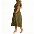 thumbnail image 2 of CHGBMOK Vintage Floral Wrap Midi Dress Women High Waist Tummy Control Short Sleeve Pocket Flowy Sundress S-5XL Elegant Dress for Wedding Party Daily Travel, 2 of 7