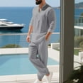 thumbnail image 7 of Men's Linen Casual Outfits Piece Solid Color Cuban Shirt and Pants Set Lightweight Beach Vacation Suit, 7 of 7