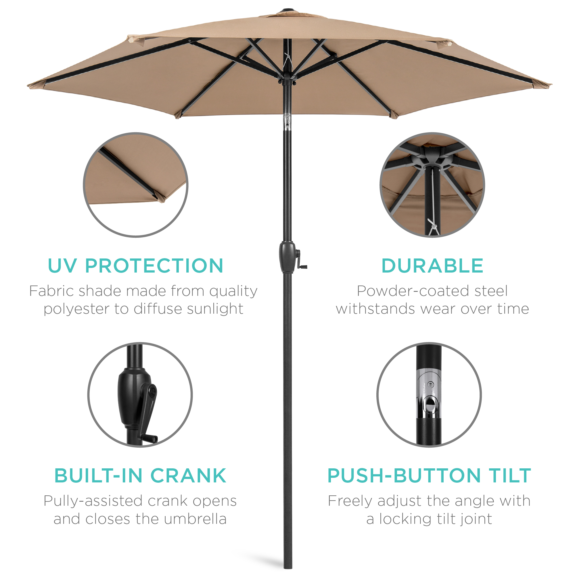 Best Choice Products 7.5ft Market Patio Umbrella with Crank and Tilt, Oat photo 5