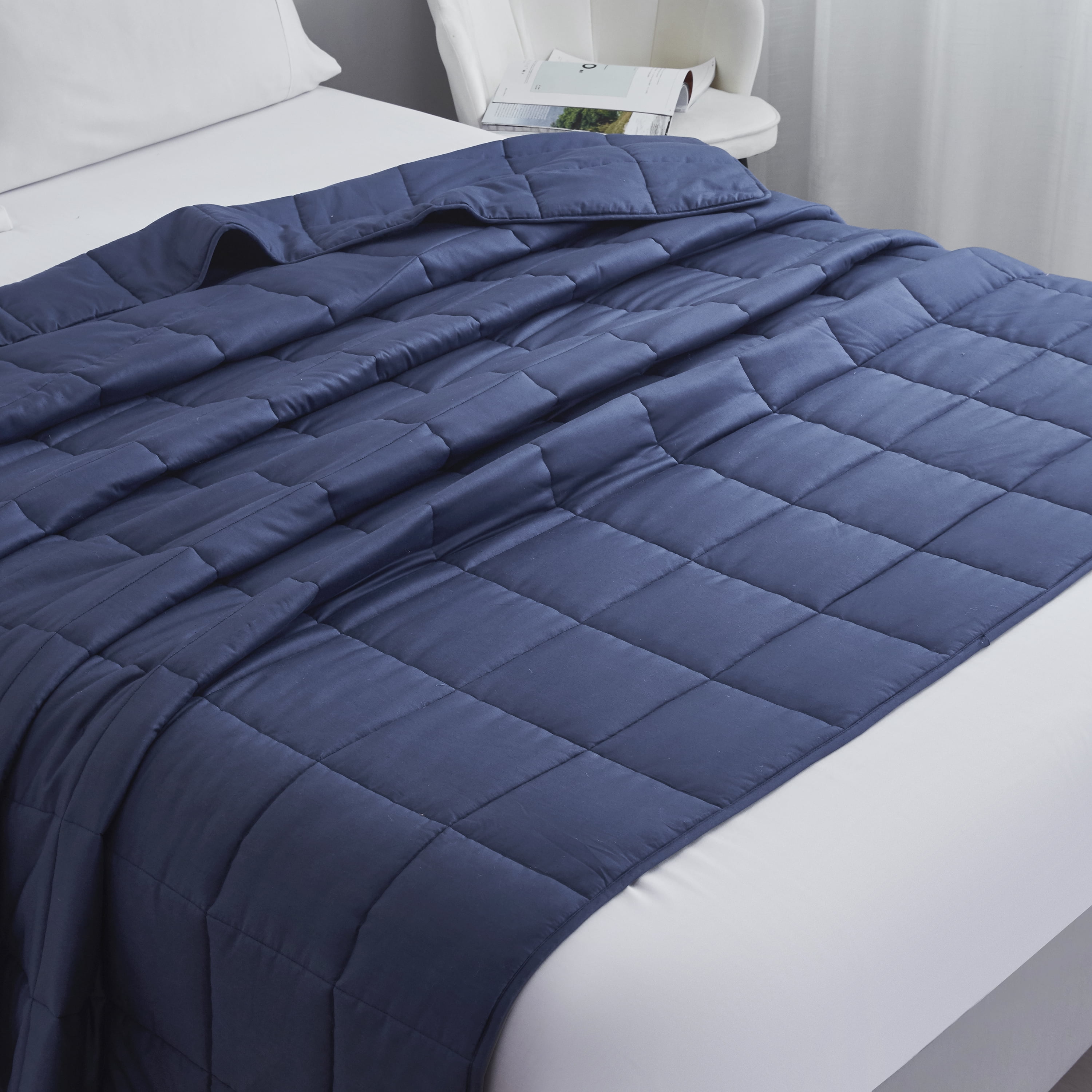 Dream Theory 100% Cotton Machine Washable 20 lb Weighted Blanket, 60 x 80 inches, Navy Blue