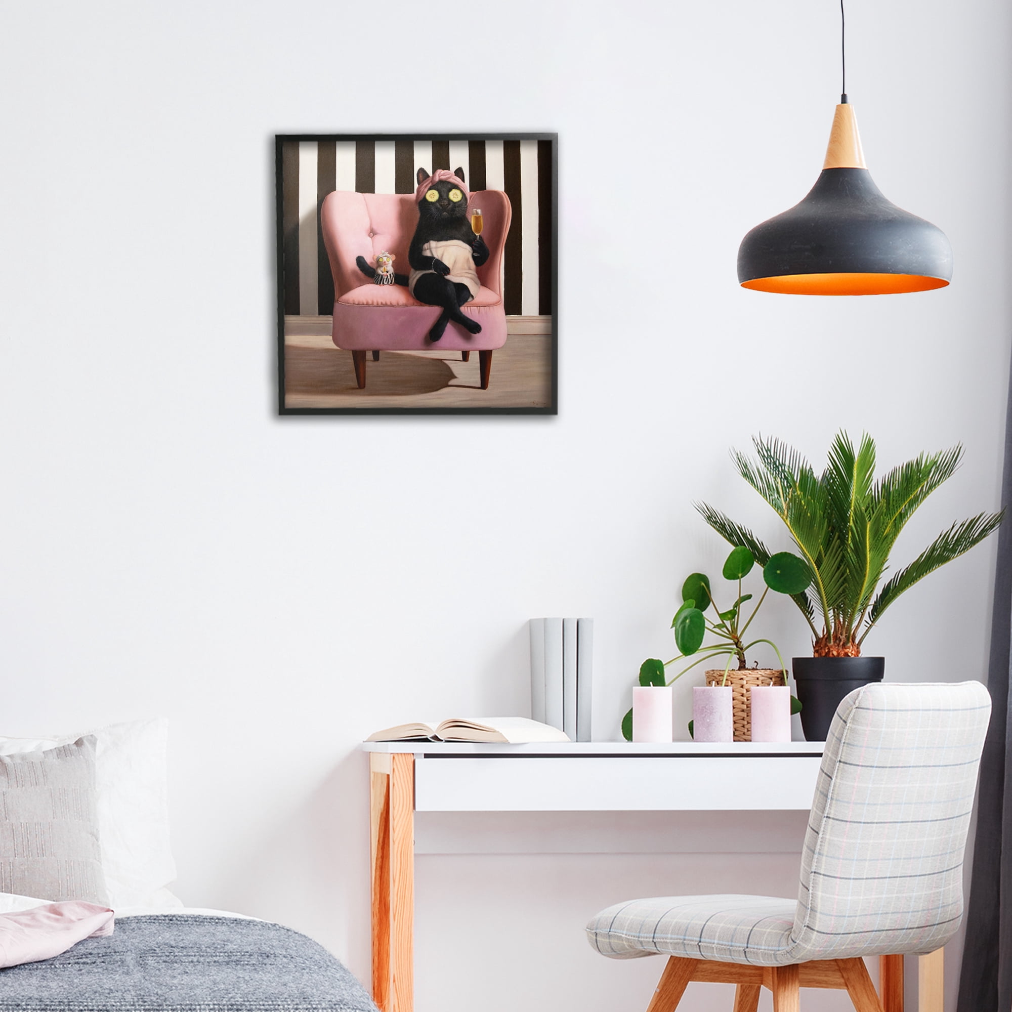 Stupell Industries Pamper Party Cat Black Framed Giclee Art, design by Lucia Heffernan