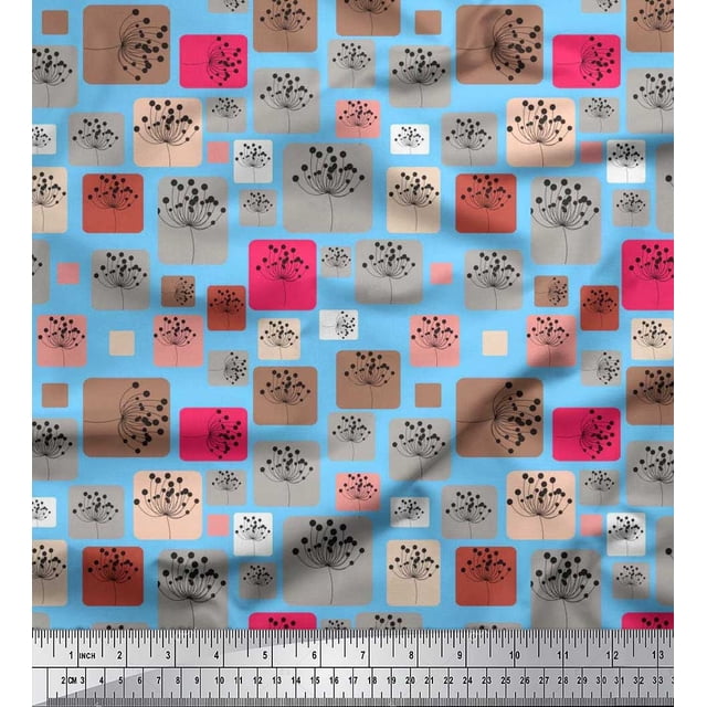 Soimoi polyester Crepe Fabric Artistic Flower & Square Geometric Printed Fabric 1 Yard 52 Inch Wide