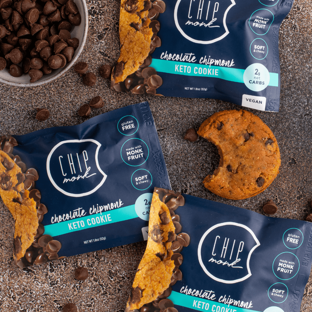ChipMonk Keto Cookies, Chocolate Chip (Vegan) - Low Carb Keto Friendly, Gluten-Free, Sugar-Free Dessert Snacks,