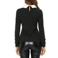 thumbnail image 3 of INSPIRE CHIC Christmas Peter Pan Collar Blouse for Women's Knit Contrast Neck Long Sleeve Party Top Shirt XS Black, 3 of 6