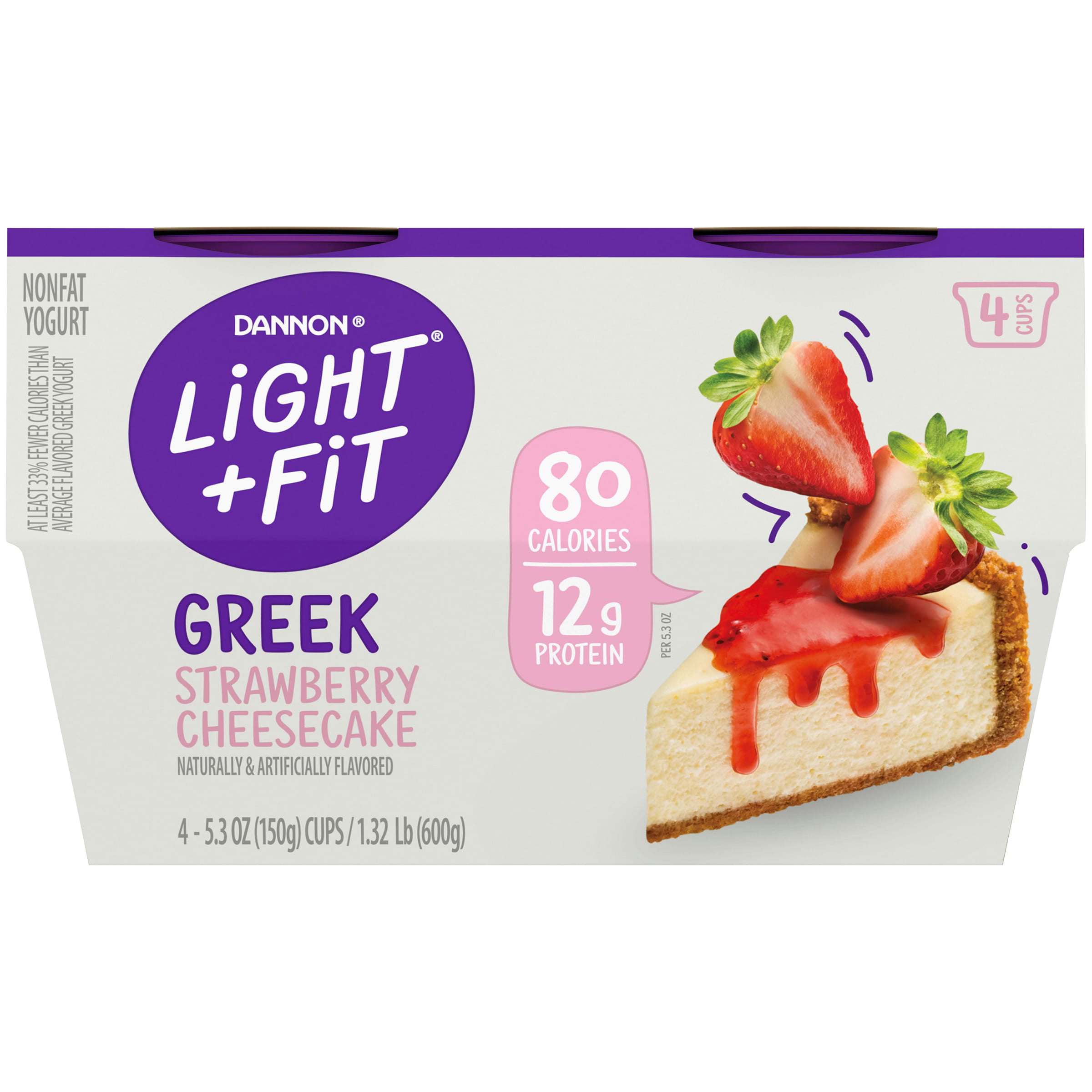 Light + Fit Nonfat Gluten-Free Strawberry Cheesecake Greek Yogurt, 5.3 Oz. Cups, 4 Count