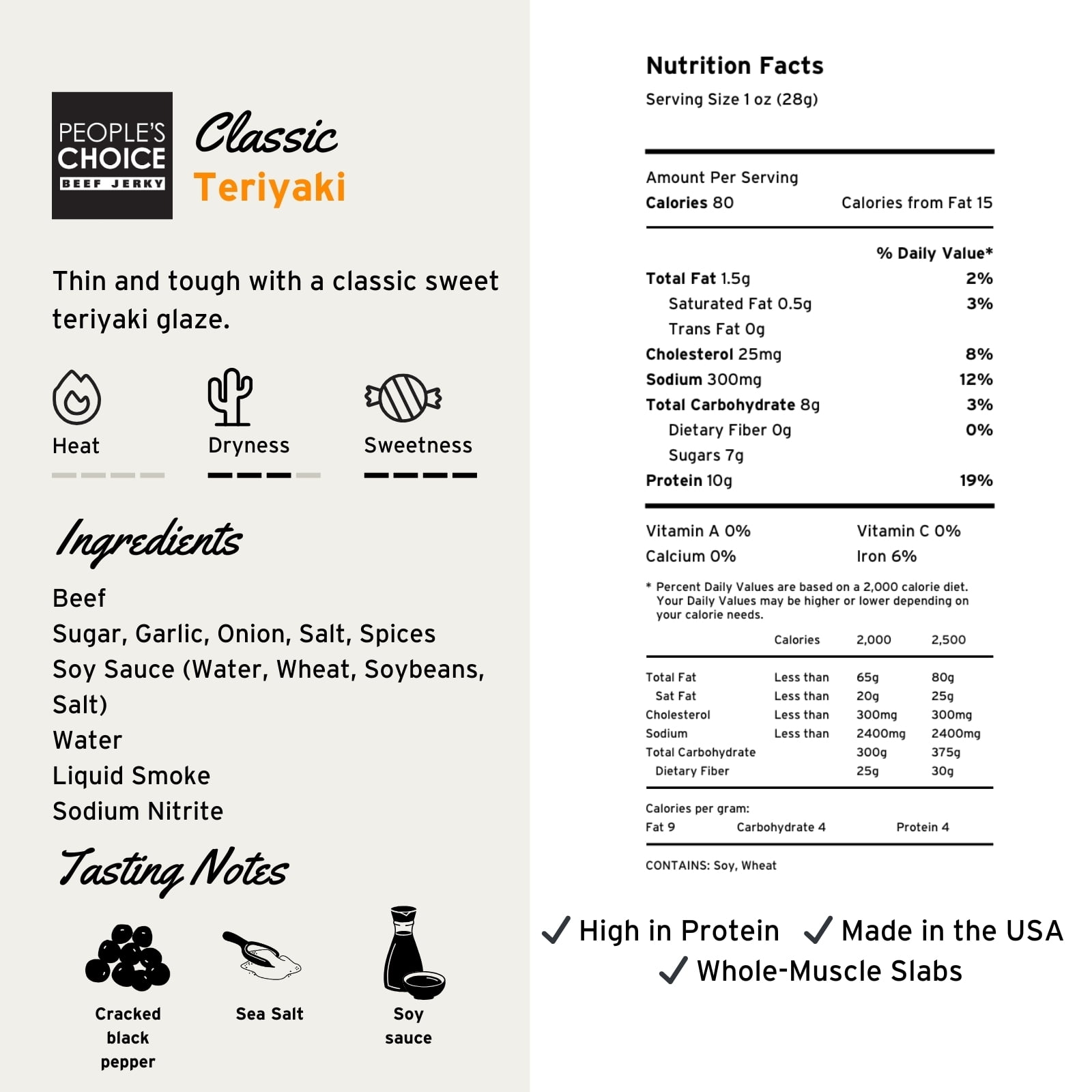 People's Choice Beef Jerky - Classic - Teriyaki - Big Slab - Thin Sheets - 15 Slabs, 1 Bag