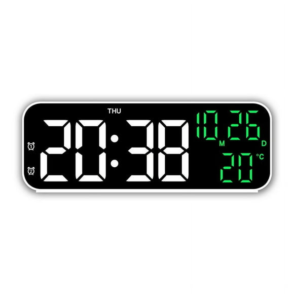 LED Clock Digital Wall Clock With 3-speed Brightness Adjustment Temperature Countdown Function Voice Control Wall Clocks For Office Bedroom white shell green light