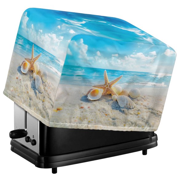 HELLHERO Beach Starfish Print Toaster Cover, 4 Slice Seashell Printed Dustproof Small Kitchen Appliances Protector for Kitchen Counter, Waterproof Universal Bread Machine Cover