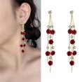 thumbnail image 1 of Pendientes largos con borlas y rosas para fiesta, boda, pendientes colgantes con diamantes de imitación, 1 of 3