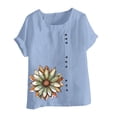 thumbnail image 4 of Aqestyerly Haut à Manches Courtes en Solde, T-Shirt Décontracté en Lin à Col Rond Imprimé pour Femmes, Coupe Confortable/bleu Clair (XXXXXL), 4 of 4