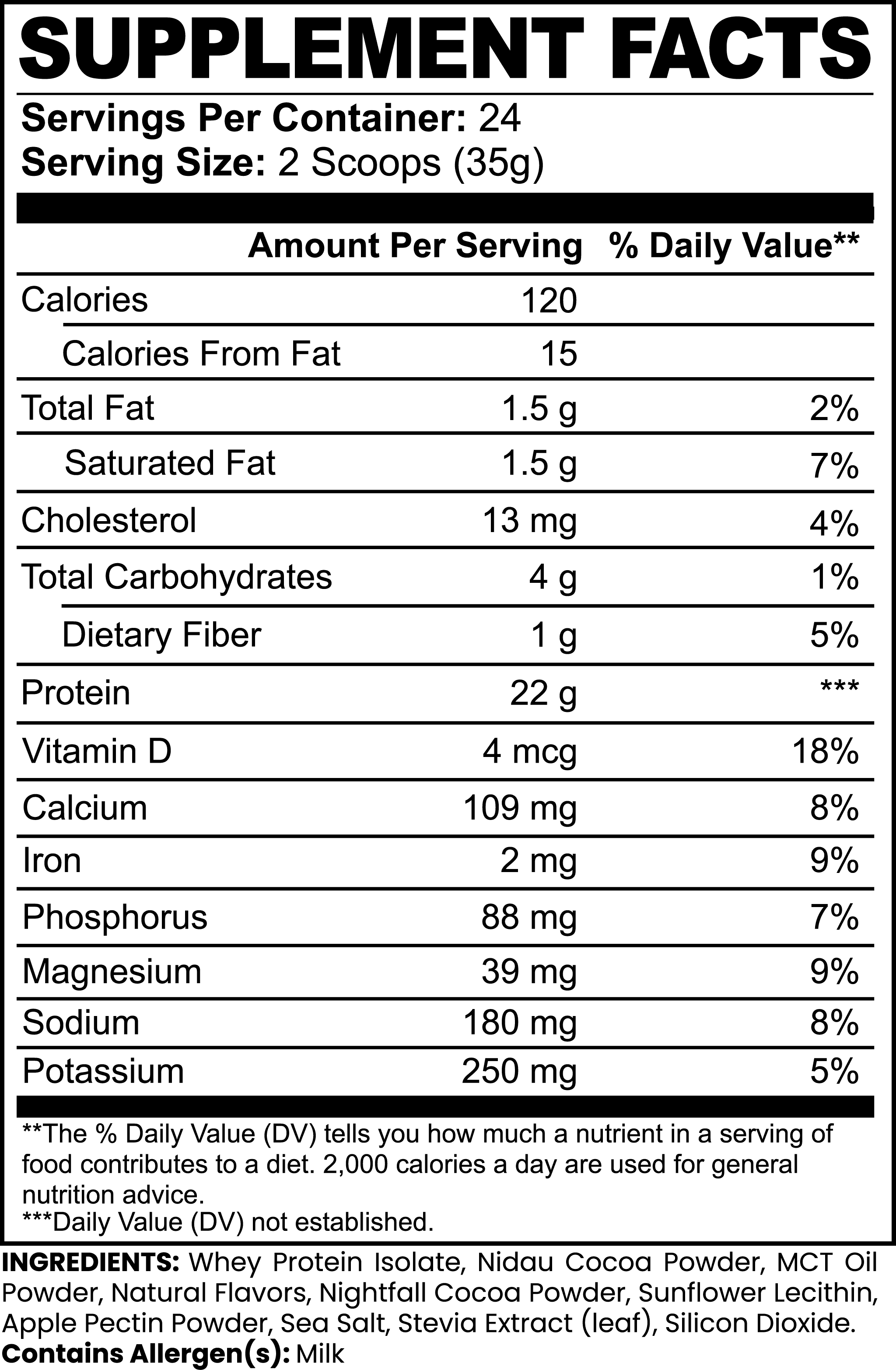 Invincible Supplements Advanced 100% Whey Protein Isolate, Chocolate — 22g Protein per Serving with Apple Pectin & MCT Oil