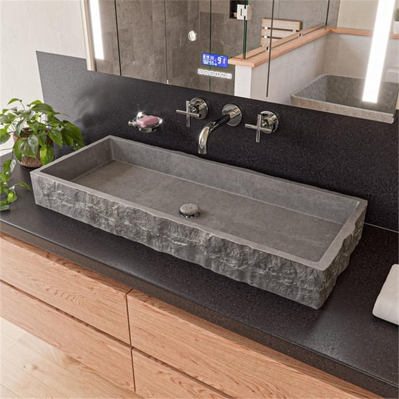 Pemberly Row 39" Solid Concrete Gray Matte Trough Sink for the Bathroom