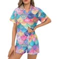 thumbnail image 3 of SKQIT Womens Short Sleeve Pajama Sets, 2 Piece Cute Print Soft Satin Button Down Shirt and Shorts Sleepwear Sets, 3 of 8