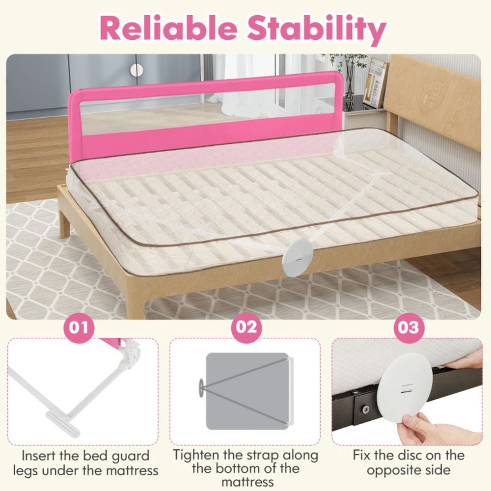 Spaco 71 Inch Extra Long Swing Down Bed Guardrail with Safety Straps, Baby Bedrail, Bed Rail forToddlers, Toddler Bed Rails, Pink