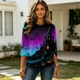 thumbnail image 4 of Shirts for Women Halloween Funny 3/4 Sleeve T Shirts Spooky Castle Bat Printed Tops Horror Round Neck Pullover Holiday Three Quarter Length Blouses, 2XL, 4 of 7