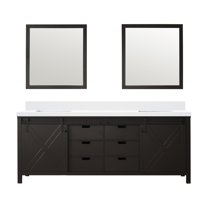 Marsyas 84 in W Brown Double Bath Vanity, Cultured Marble Countertop and 34 in Mirrors