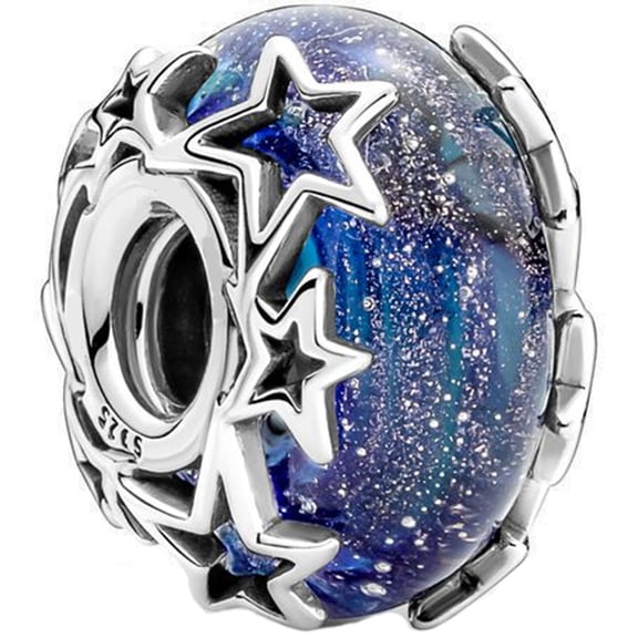 925 Sterling Silver Galaxy Blue Glitter Star Charm Bead for Bracelet Charms Bangle Pendant Jewelry