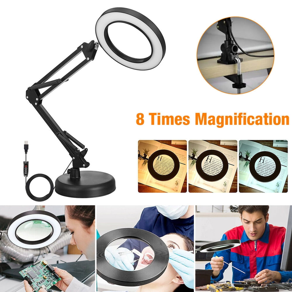 Magnifier LED Lamp 8X Magnifying Glass Desk Table Reading Light W/ Clamp  B5T6