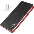 thumbnail image 5 of iPhone Xs Genuine Cowhide Leather Wallet Case,Headset Winder,Flip Folio Magnetic Closure,Card Holder Slots,Kickstand,Cash Pockets Wrist Strap Cover Case for iPhone X,5.8",Black, 5 of 9