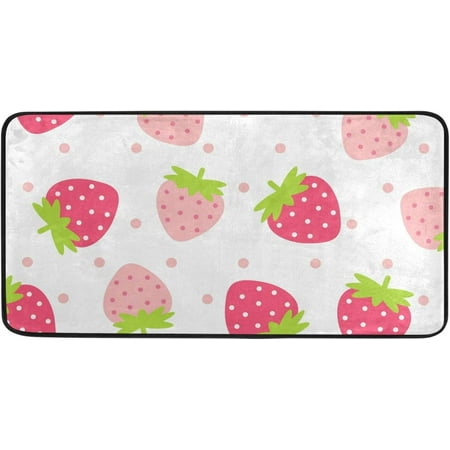 

BESTKITTY Kitchen Mat Cute Strawberry Pink Polka Dot Kitchen Rug Mat Anti-Fatigue Comfort Floor Mat Non Slip Oil Stain Resistant Easy to Clean Kitchen Rug Bath Rug Carpet