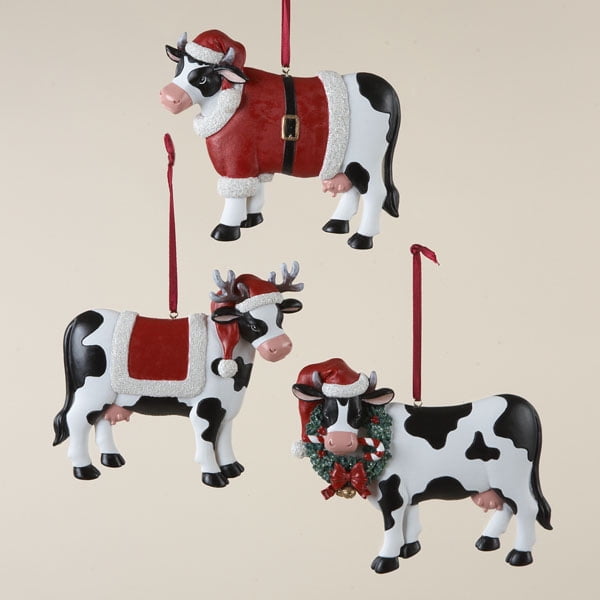 Country Marketplace Christmas Cow Ornament 3 Assorted