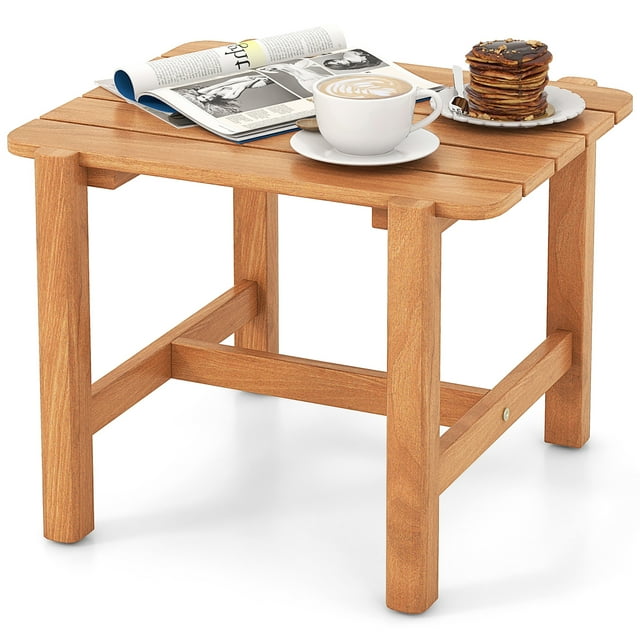 Gymax Table d'Appoint en Teck pour Patio avec Plateau à Lattes Petite Table Basse pour Véranda