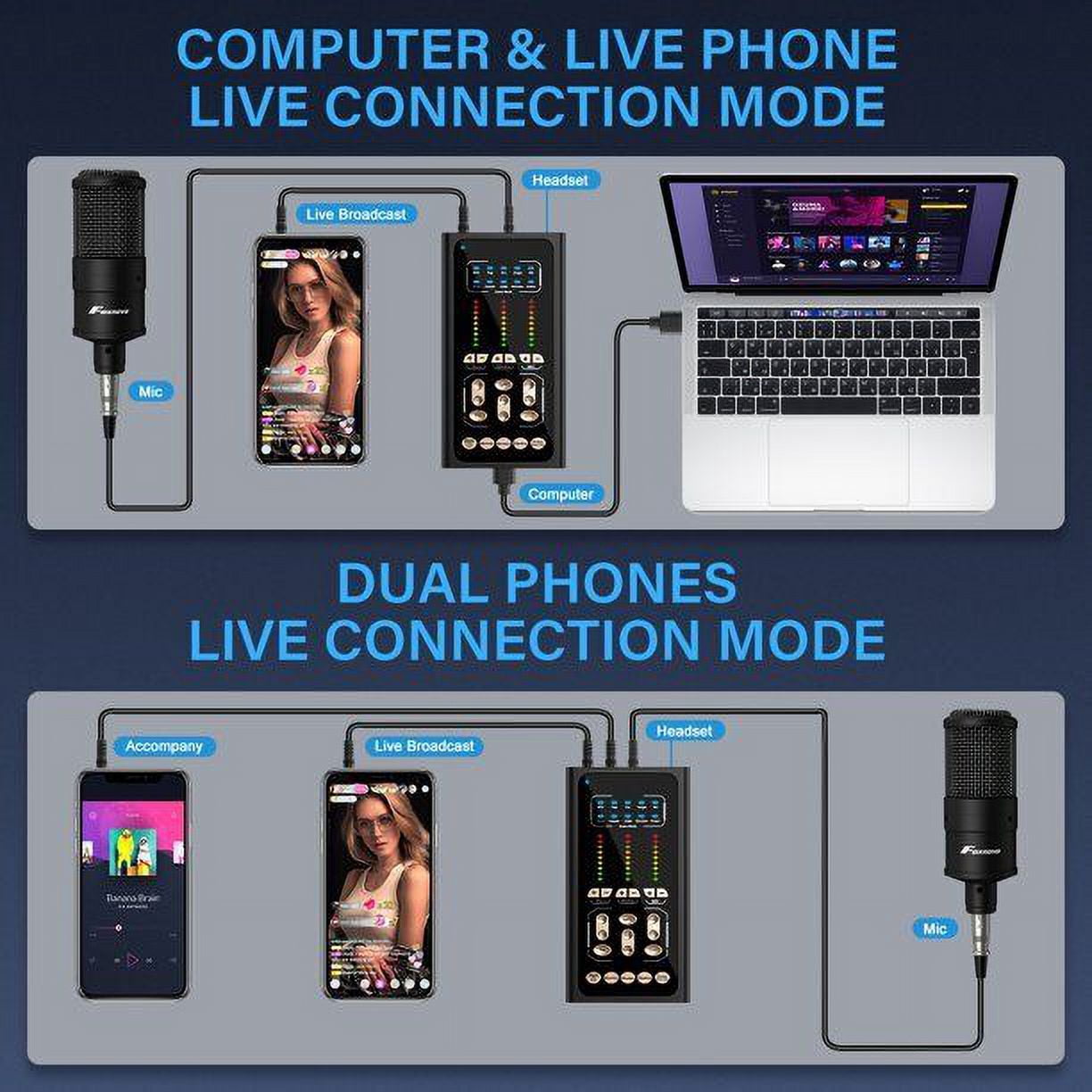 Condenser Microphone Studio Recording Professional Live SoundCard kit Bluetooth