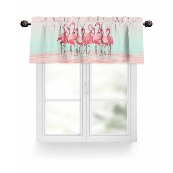 Pink Tropical Flamingo Kitchen Valances for Windows Teal Beach Valance Curtains for Kitchen /Living Room/Bedroom/ Bathroom Decor, 42"x12 " ,Rod Pocket 1 Panel,