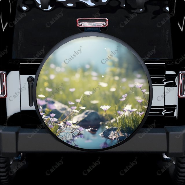 Green Nature on Blur Pattern Polyester Universal Spare Wheel Tire Cover Wheel Covers for Trailer RV SUV Truck Camper
