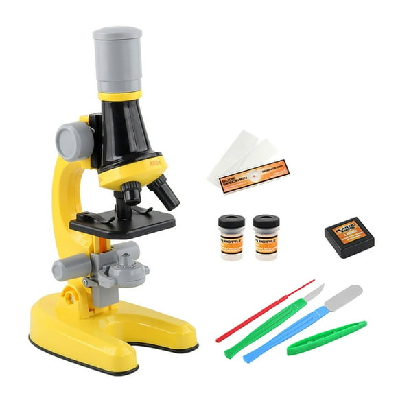 Yellow Yellow Kids Microscope Toy With Specimen Slides 100X 400X 1200X Magnification Science Education