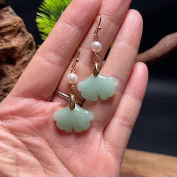 HOOUN Green Jade Leaf Earrings Natural 925 Silver Chalcedony Jewelry Chinese Women