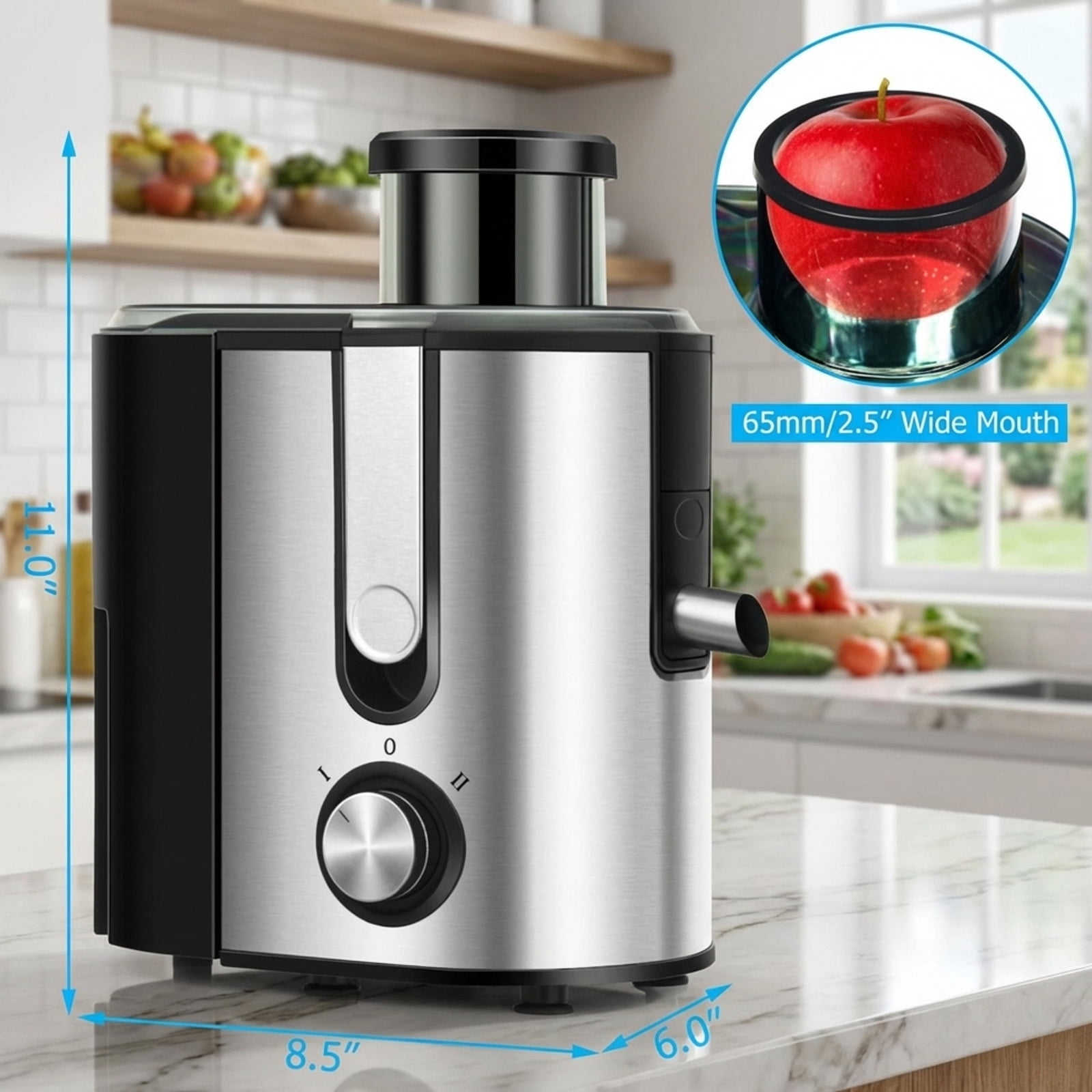 RUIE Juicer Machine,400W Centrifugal Juice Extractor with 2.5 Inch Wide Chute and Dual Speed,Anti-Drip Design,Non-Slip Pads,Juicer for Fruits Vegetables Home Kitchen