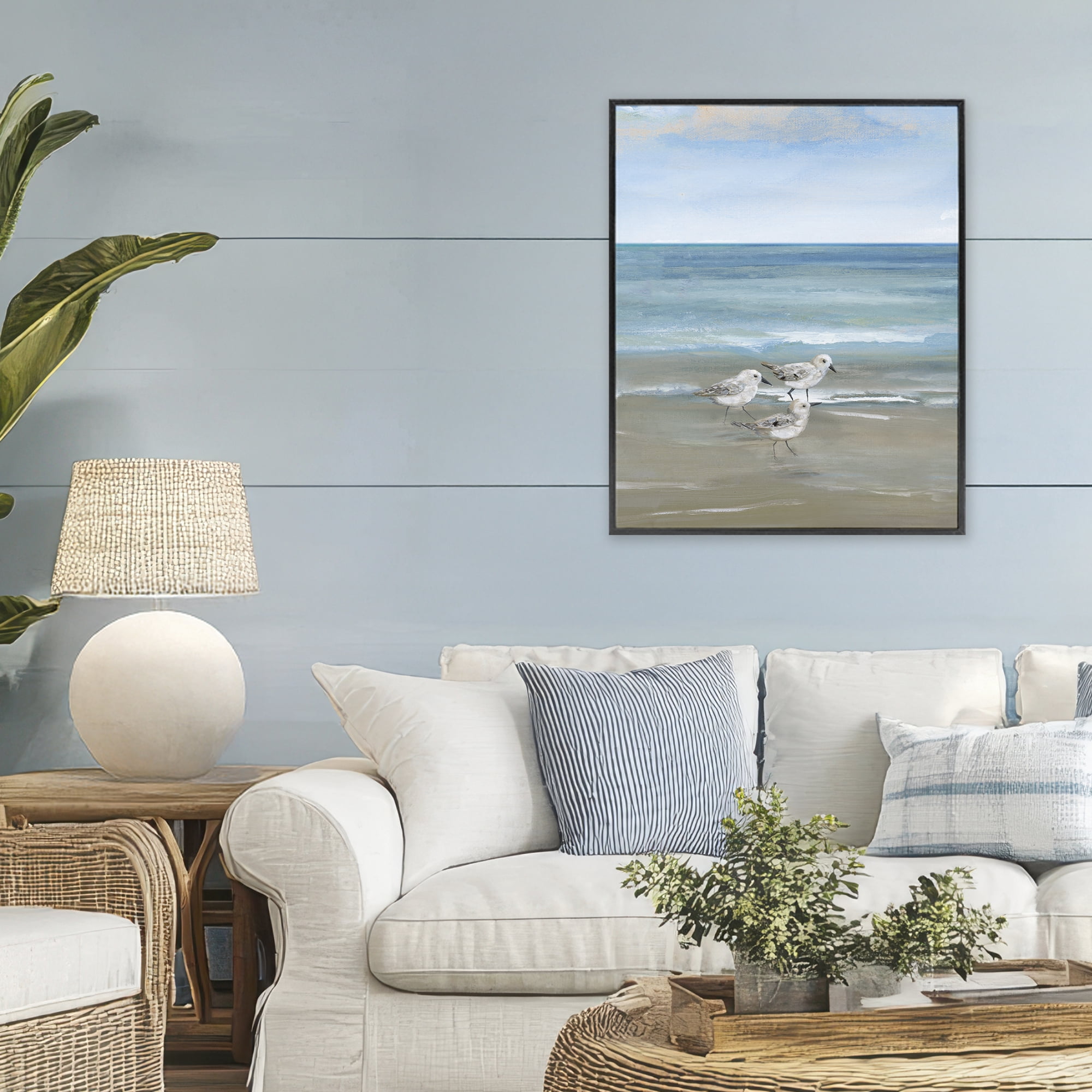 Stupell Industries Three Shorebirds & Gentle Waves Black Framed Giclee Art, design by Nan