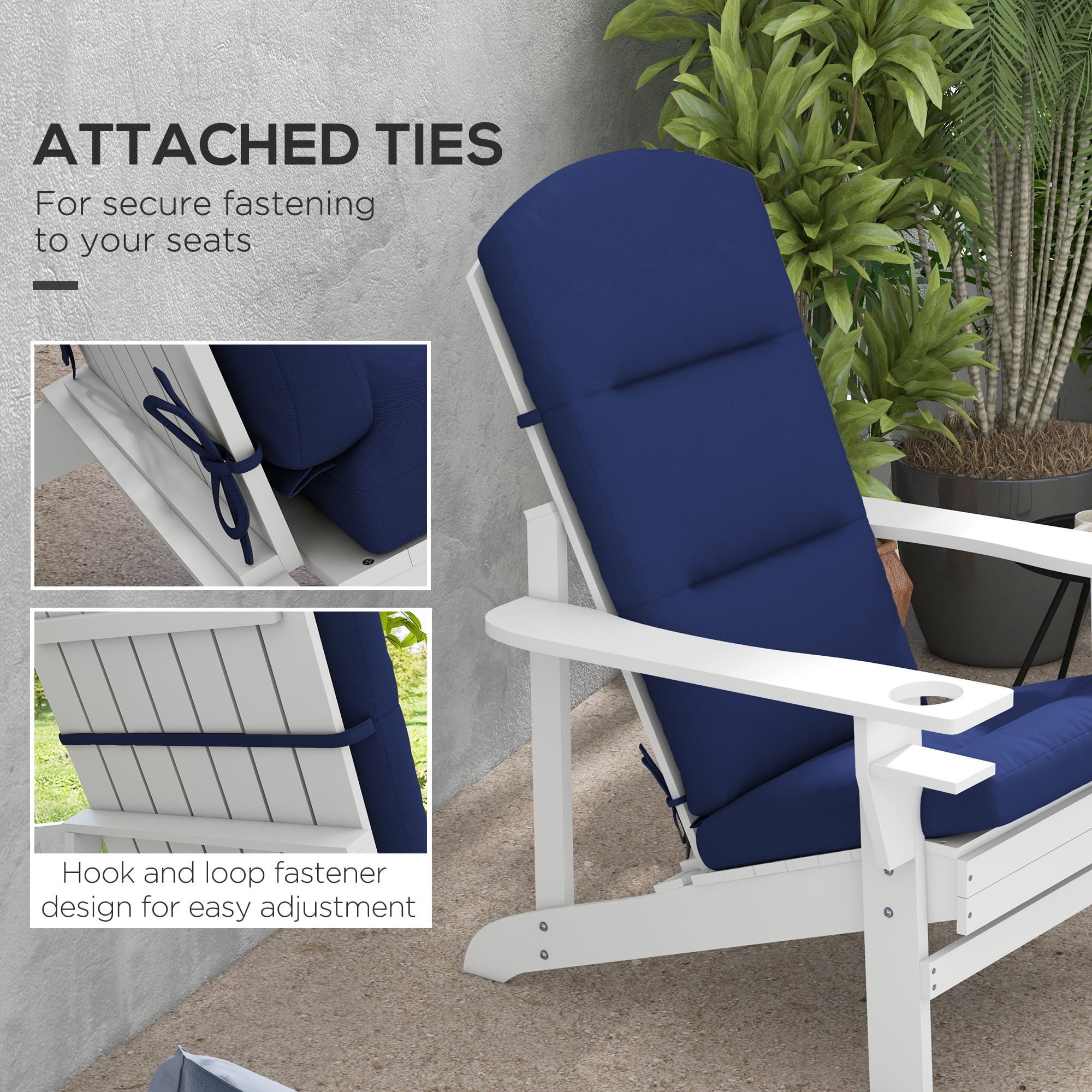 Outsunny Outdoor Adirondack Chair Cushions with Back Ties, Blue