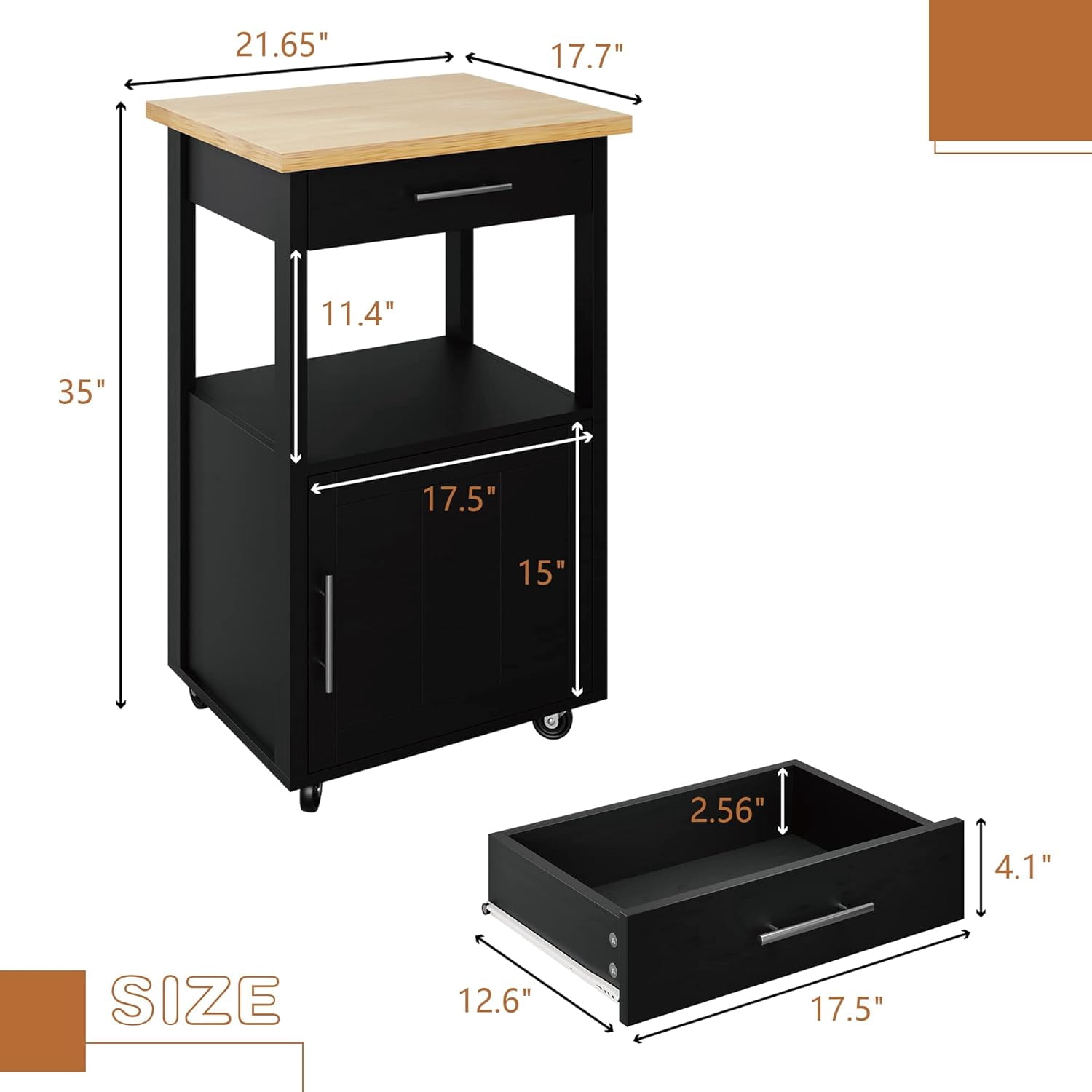 22" Kitchen Island on Wheels with Storage Cabinet Kitchen Cart Cabinet with Shelves, Cart Handle for Towel Rack or Free Mobility, Portable Islands for Kitchen,Black