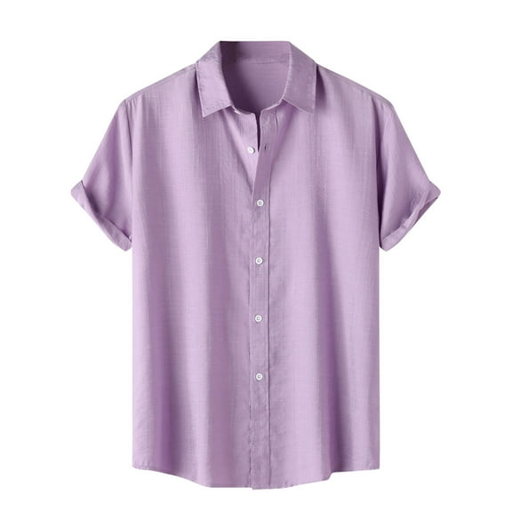 Button Down Shirt for Men Casual Short Sleeve Solid Color Tees Vocation Beach T-Shirts, M