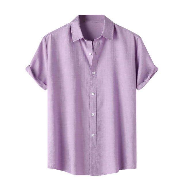 Shirts for men Casual Solid Turndown Short Sleeve Button Closure Shirt Hawaii Blouse