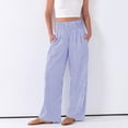 thumbnail image 4 of Women's Fashion Loose Pleated Elastic Waistband Pocket Striped Casual Pants for Modern and Relaxed Style,Blue,S, 4 of 6