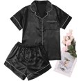 thumbnail image 5 of Ensemble de Pyjama 2 Pcs en Satin pour Femmes, Bouton avant, Manches Courtes, 5 of 5
