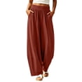 thumbnail image 2 of SAWOBUUN Womens Casual Wide Leg Pants High Waisted Elastic Waist Solid Color Trousers Loose Fit Curved Hem Lounge Pants, 2 of 8