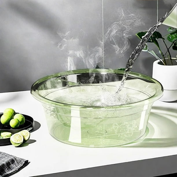 Lavabo de plástico transparente | Bañera portátil gruesa para limpieza facial y baño de pies | Cubeta redonda para cocina y baño | 23 x 17 x 9 cm