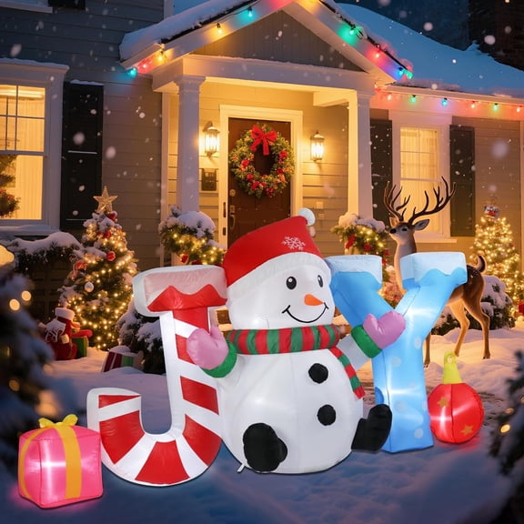 7.54 FT Christmas Inflatable Outdoor Decorations Joy Snowman Christmas Blow Up Yard Decorations with LED Lights for Xmas Holiday Party Garden Lawn Decor