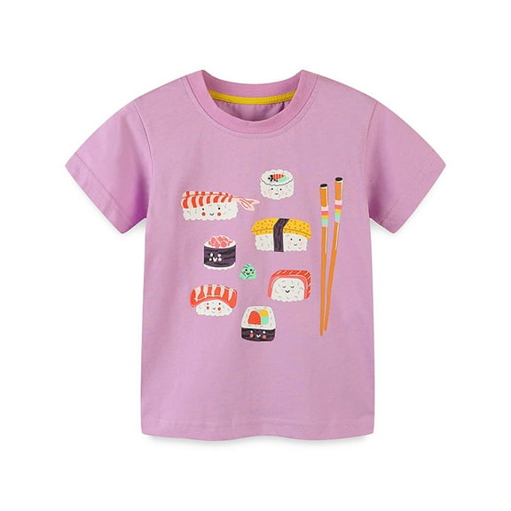 TAGOLD Toddler Girls Boys Summer Blouses Tops,2-7Years Girl's Shirt Printed Children's Knitted Cotton Shirt Round Neck Short Sleeve Top