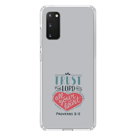DistinctInk Clear Shockproof Hybrid Case for Galaxy S20 ULTRA / 5G (6.9 Screen) - TPU Bumper Acrylic Back Tempered Glass Screen Protector - Proverbs 3:5 - Trust In The Lord All Your Heart
