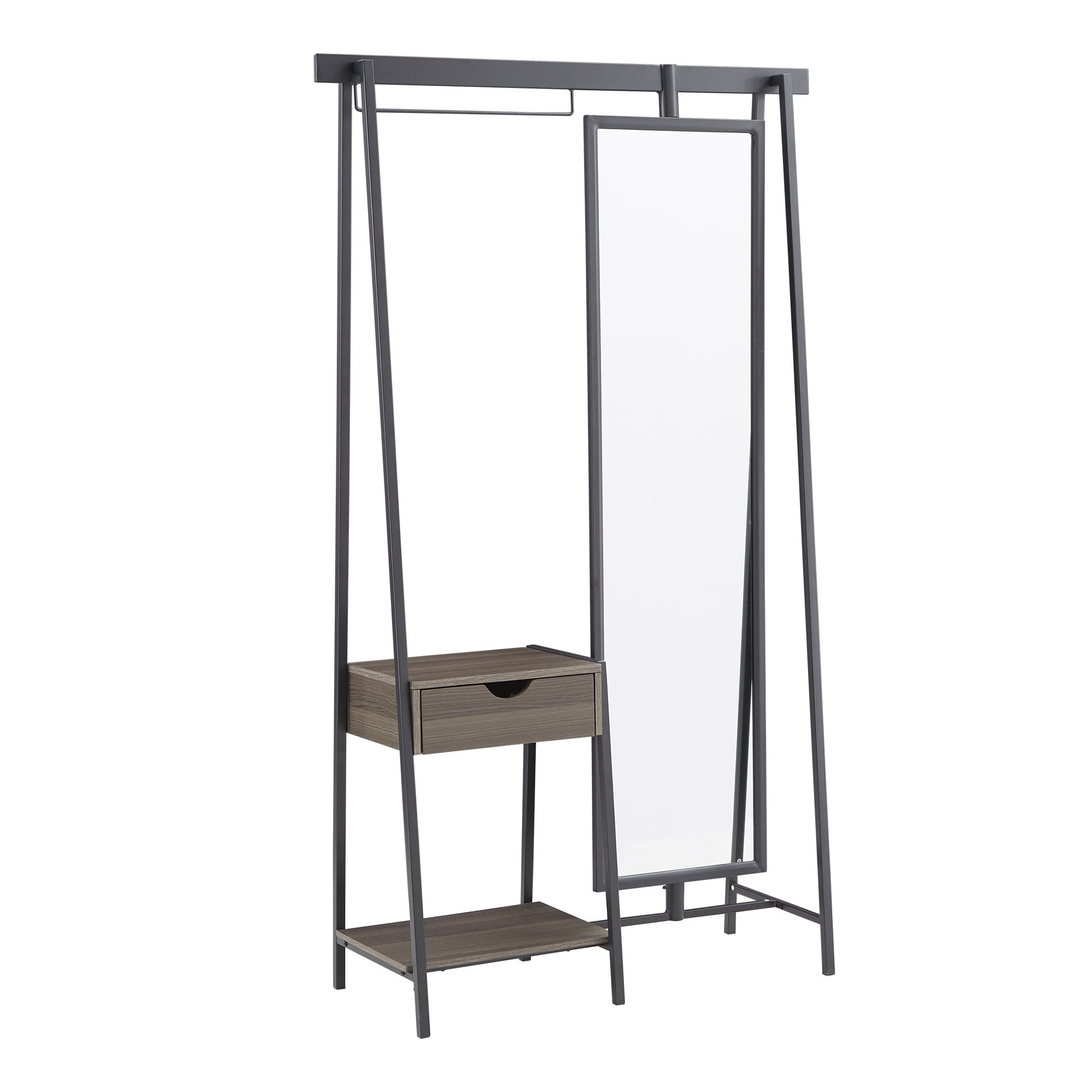 Weston Home Elle Matte Black Metal 1-Drawer and Shelf Hall Tree with Mirror