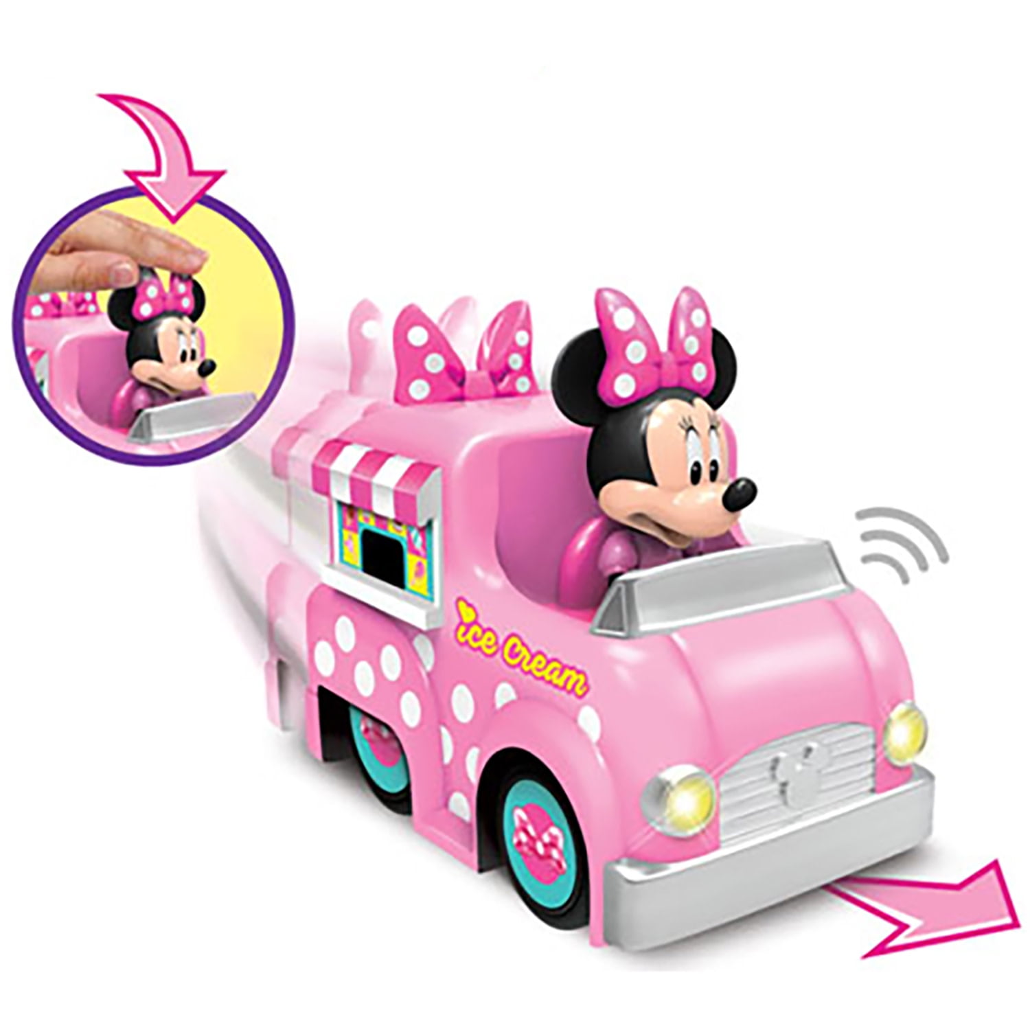 Disney Junior: Press N' Go - Minnie Mouse Ice Cream Truck - 5.5” Pink & White Toy Vehicle, Flashing Lights & Sounds Car, Desserts Shop Play, Kids 3+