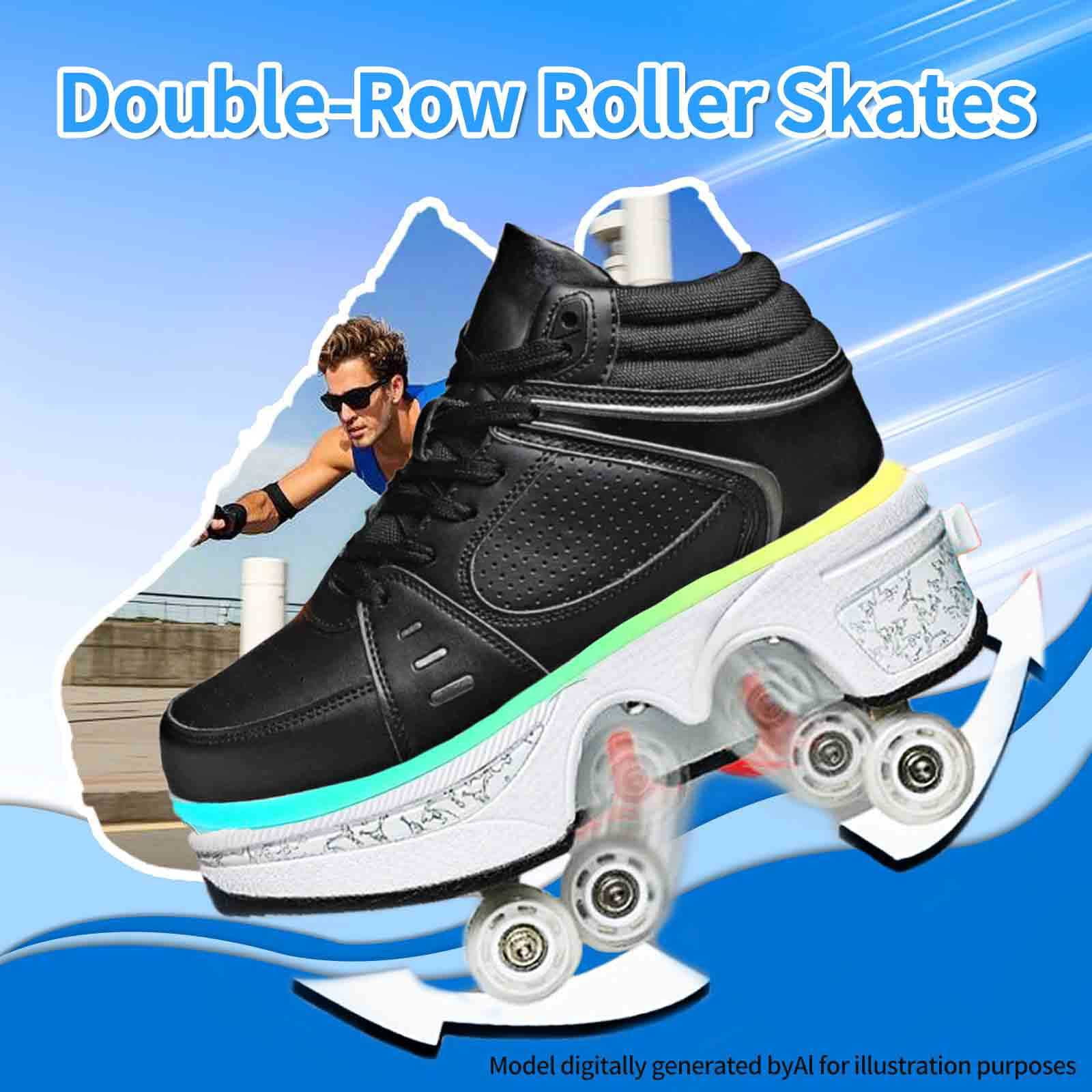 Roller Skate Shoes for Women,Double-Row Deform Wheel Shoe Skate,Shoes with Wheel,2-in-1 Adult Parkour Roller Shoes Suitable for Outdoor Fun, Fitness