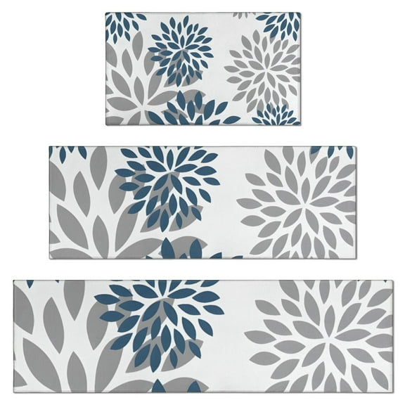 Purple Floral and Petal Pattern Kitchen Rugs Sets Of 3,Kitchen Runner Rugs Non Skid Washable,Decorative Kitchen Floor Mats for Kitchen,Sink,Laundry,17"x30"  17"x47"   17"x59"