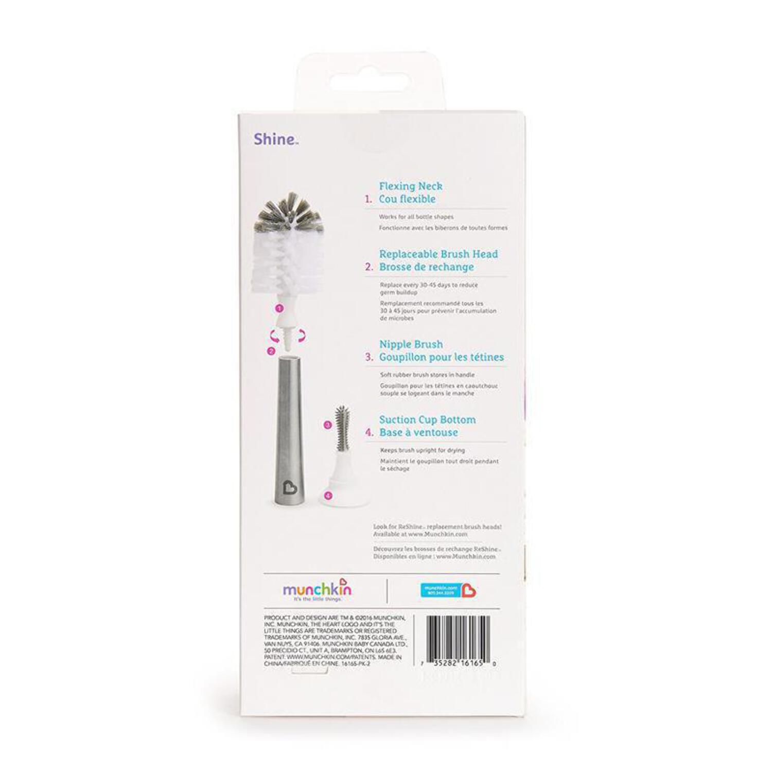 Munchkin® Shine™ Stainless Steel Bottle Brush and Refill Brush Head, Gray - image 3 of 9